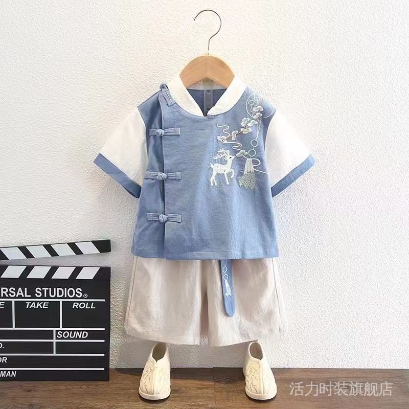 Bộ Đồ Hán Phục Ngắn Tay Phong Cách Trung Hoa Cổ Điển Cho Bé Trai Zihu001.vn820