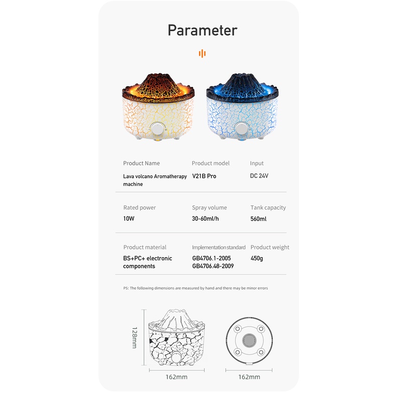 Máy Khuếch Tán Tinh Dầu Núi Lửa Phun Sương Tạo Độ Ẩm Không Khí Có Đèn Cho Phòng Ngủ / Văn Phòng