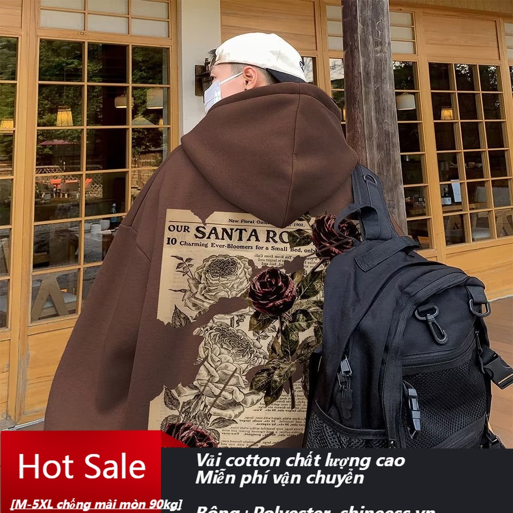 Áo hoodie Nhung Dày Tay Dài oversize m-5xl 90kg In Họa Tiết Hoa Hồng Thời Trang Cho Cặp Đôi