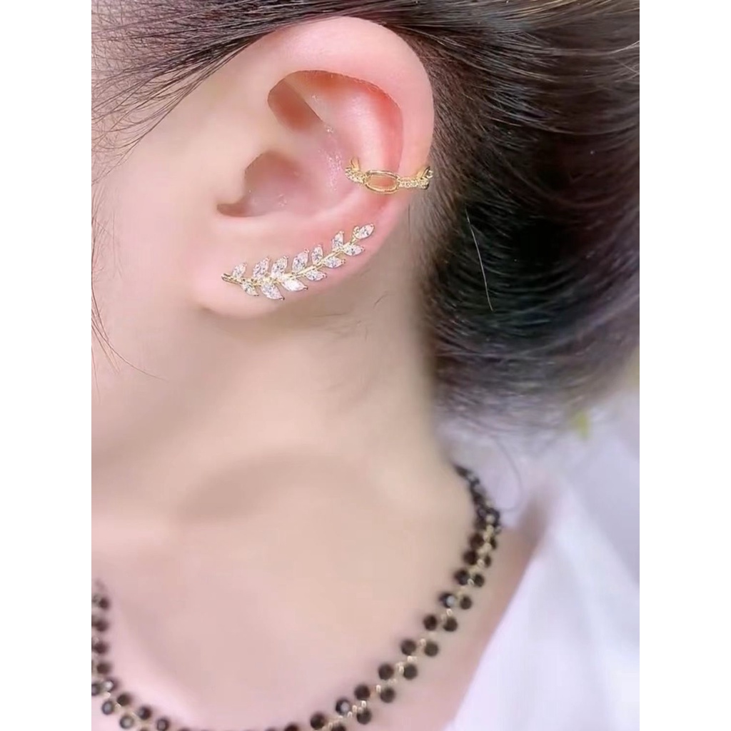 Bông Tai Bạc 925 Đính Đá zircon Hình Lá Siêu Lấp Lánh Phong Cách Mới