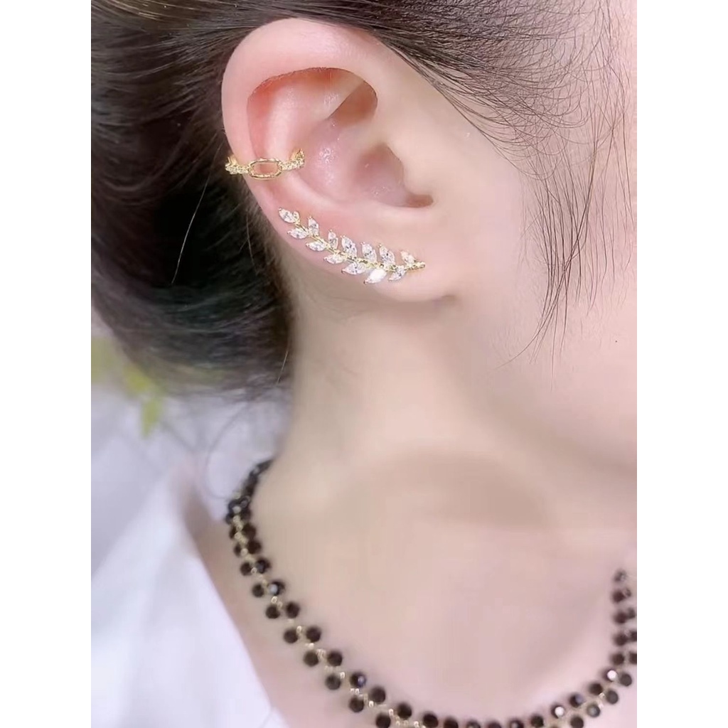Bông Tai Bạc 925 Đính Đá zircon Hình Lá Siêu Lấp Lánh Phong Cách Mới