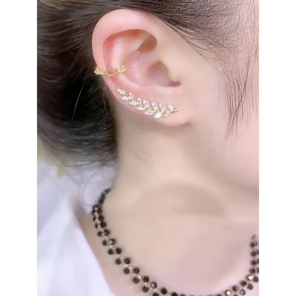 Bông Tai Bạc 925 Đính Đá zircon Hình Lá Siêu Lấp Lánh Phong Cách Mới