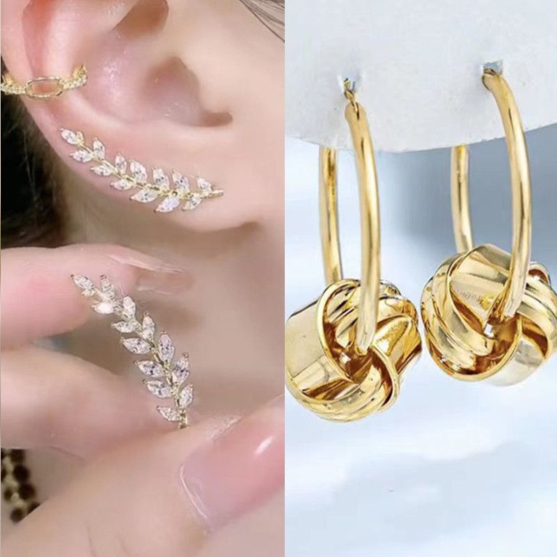 Bông Tai Bạc 925 Đính Đá zircon Hình Lá Siêu Lấp Lánh Phong Cách Mới