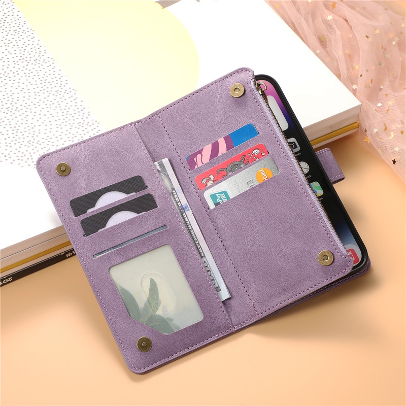 Bao Da Điện Thoại Nắp Lật Kèm Ngăn Đựng Thẻ Đính Kim Cương Cho a98 reno 10 pro realme11 a1 f23 a96 realme c55 Vỏ