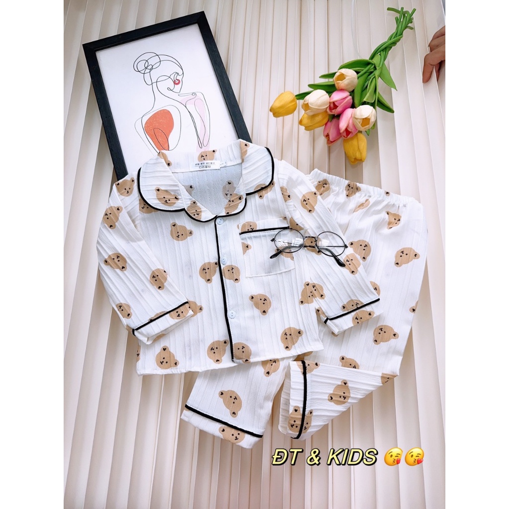 BỘ PIJAMA ĐŨI GÂN DÀI TAY BÉ  GÁI XINH XẮN