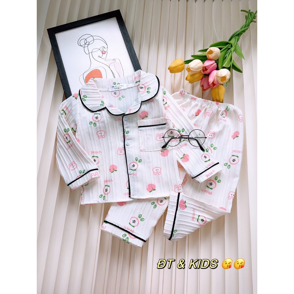 BỘ PIJAMA ĐŨI GÂN DÀI TAY BÉ  GÁI XINH XẮN