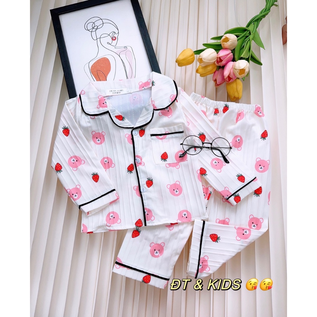 BỘ PIJAMA ĐŨI GÂN DÀI TAY BÉ  GÁI XINH XẮN