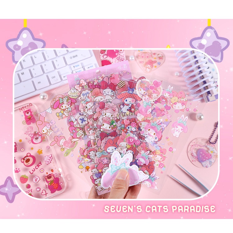 Bộ 10 Tấm sticker Trong Suốt Chống Thấm Nước Hình sanrio Dễ Thương