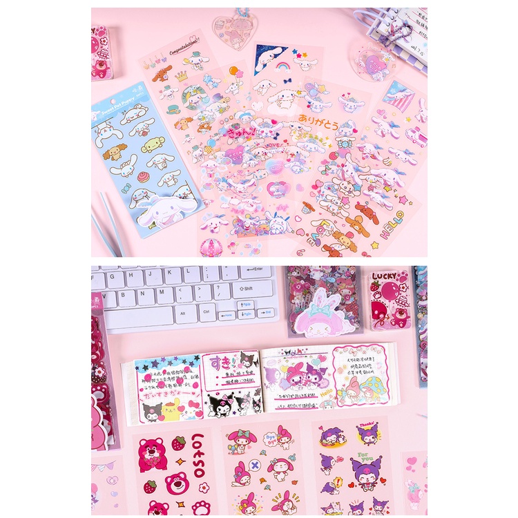 Bộ 10 Tấm sticker Trong Suốt Chống Thấm Nước Hình sanrio Dễ Thương
