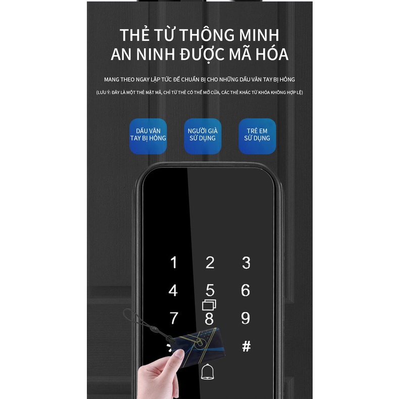 Khóa vân tay Tuya mở khóa cửa mật khẩu điện tử chống trộm cửa khóa thông minh kỹ thuật Thân khóa 24*240mm, 30*240mm