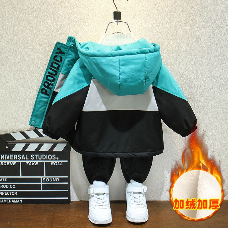 Áo khoác trẻ em Áo Khoác Đệm cotton Lót Nhung Dày Dặn Phong Cách Mới Mùa Đông Cho Bé Trai