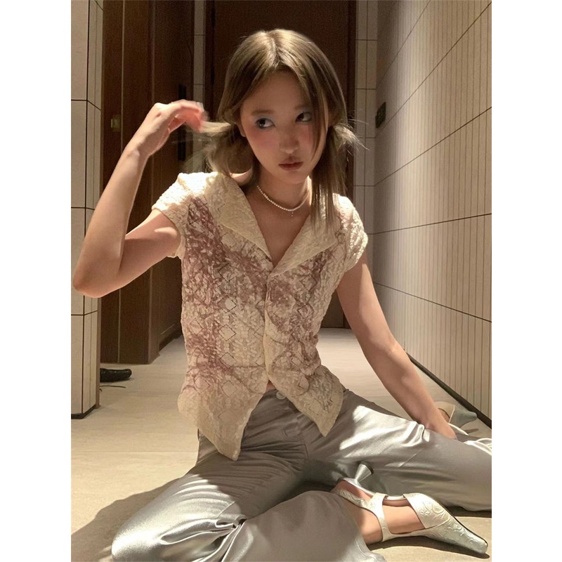 Áo Kiểu Tay Ngắn Phối Ren Thời Trang Mùa Hè Quyến Rũ Cho Nữ