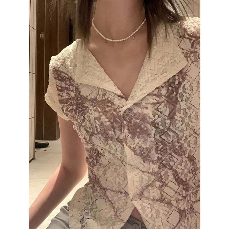 Áo Kiểu Tay Ngắn Phối Ren Thời Trang Mùa Hè Quyến Rũ Cho Nữ