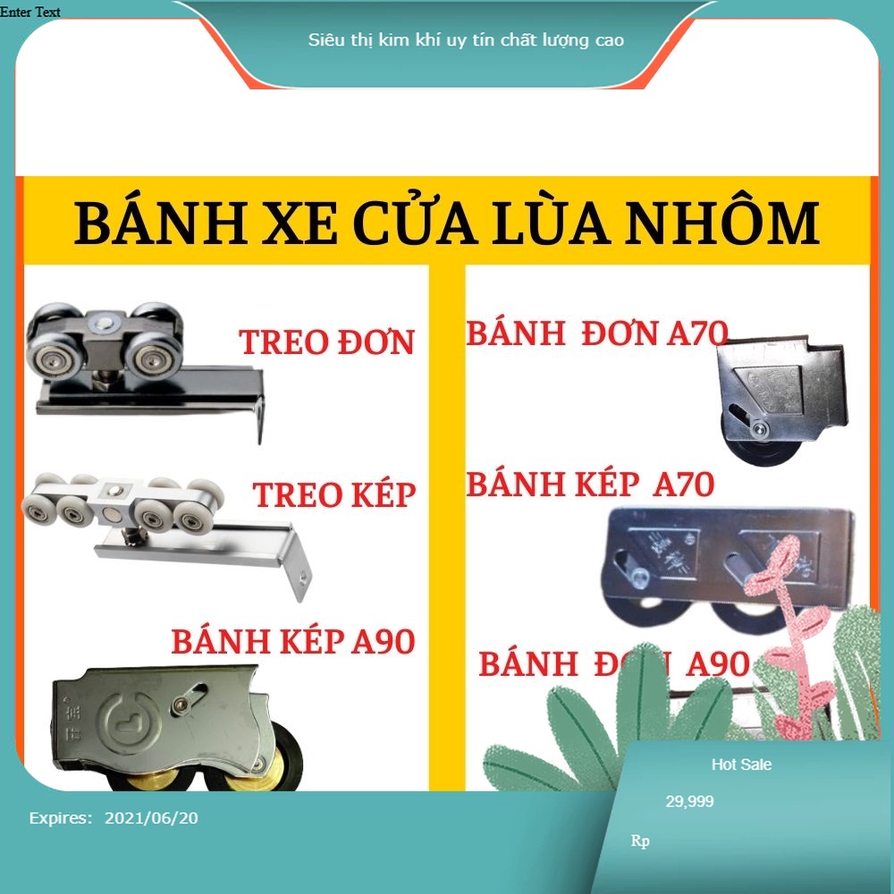 Bánh xe cửa lùa nhôm ray treo, bi trượt của lùa