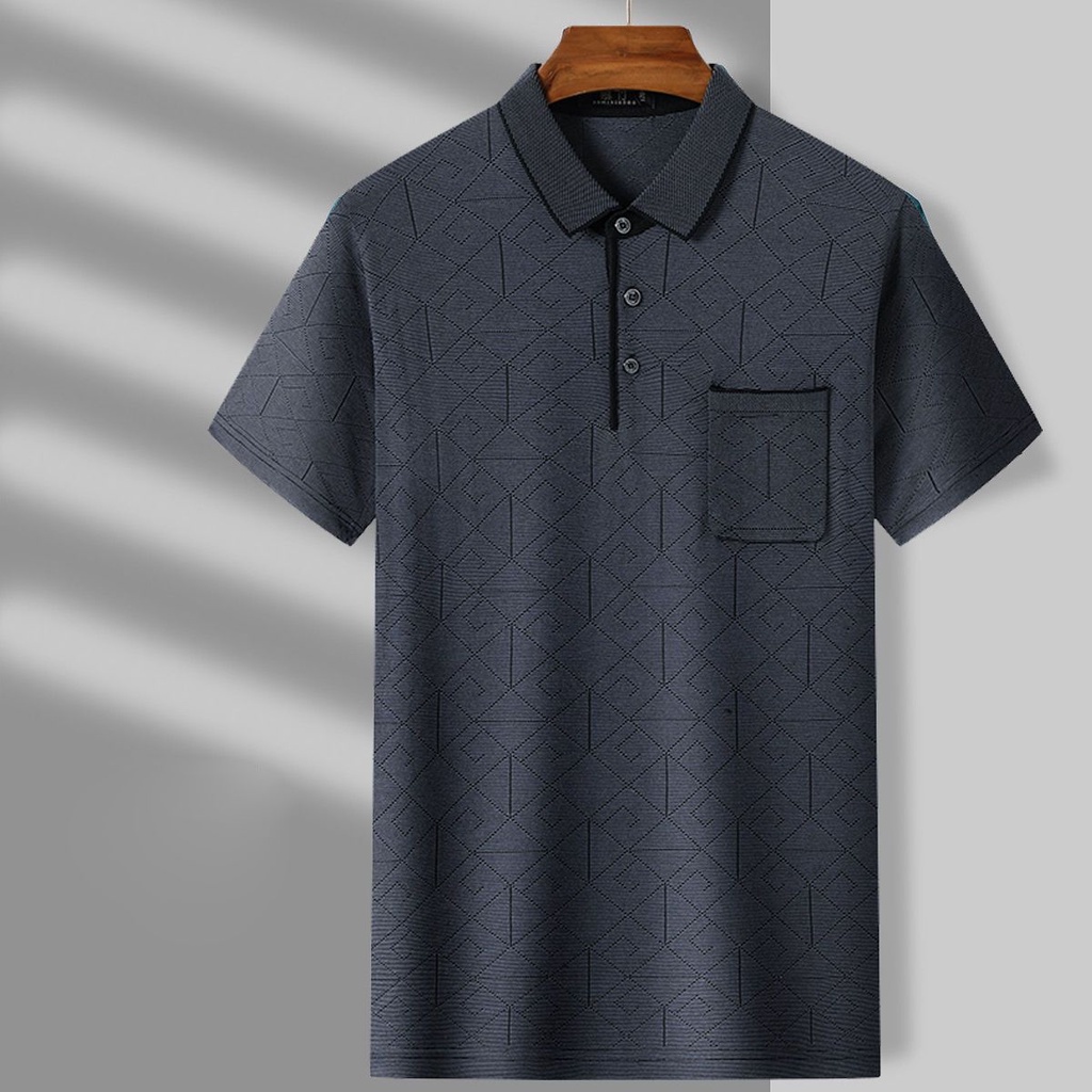 Áo Thun polo Ngắn Tay Form Rộng Họa Tiết Kẻ Sọc Thời Trang Mùa Hè Cho Đàn Ông Trung Niên