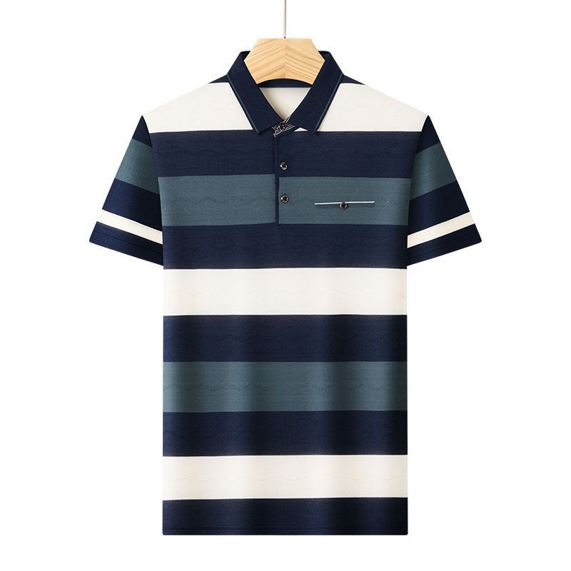 Áo Thun polo Ngắn Tay Form Rộng Họa Tiết Kẻ Sọc Thời Trang Mùa Hè Cho Đàn Ông Trung Niên