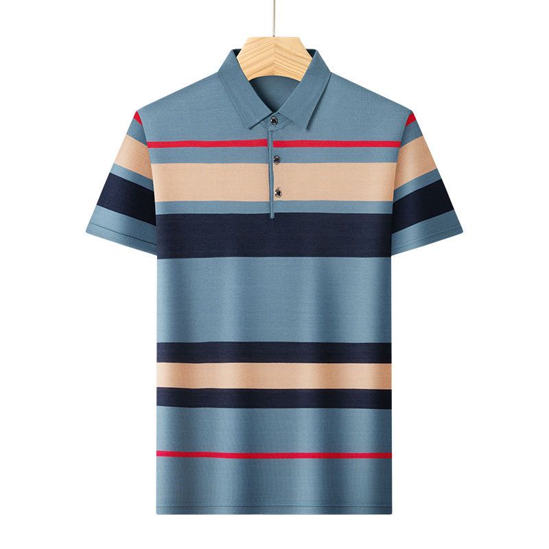 Áo Thun polo Ngắn Tay Form Rộng Họa Tiết Kẻ Sọc Thời Trang Mùa Hè Cho Đàn Ông Trung Niên
