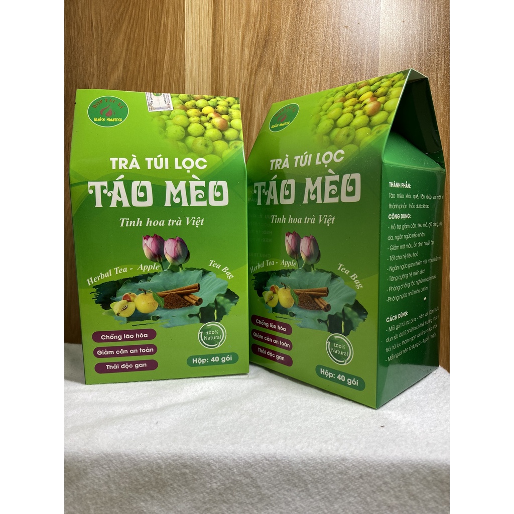 Combo 2 hộp trà túi lọc táo mèo Bảo Khang (hộp 40 túi), chống lão hóa, giảm cân an toàn, thải độc gan, tiêu mỡ, giảm cân