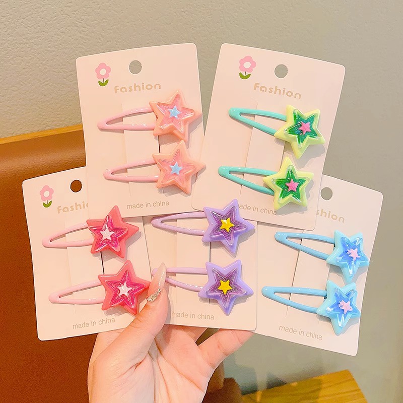 Set 2 Kẹp Tóc Hình Ngôi Sao Nhiều Màu Sắc y2k Cho Bé Gái