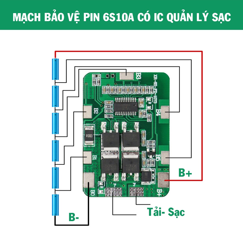 Mạch Bảo Vệ Pin 6S 24V-25V Sử dụng pin 18650 Cho Loa Kéo, Loa BluetoothJD CO TH