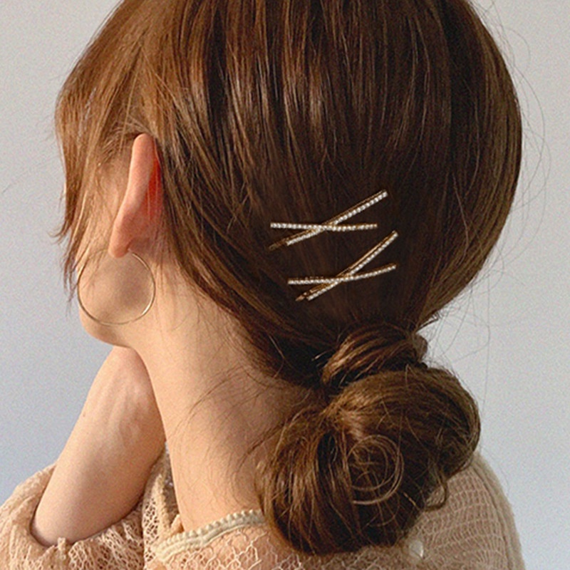 Kẹp Tóc Kim Loại Hình Chữ Thập Đính Đá Tinh Tế Phong Cách Mới