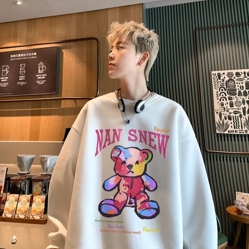 Áo sweater nam bigsize M-8XLÁo Sweater cotton Nhung Dày Tay Dài Cổ Tròn In Hình Gấu graffiti Mỹ Thời Trang Mùa Thu Cho Nam