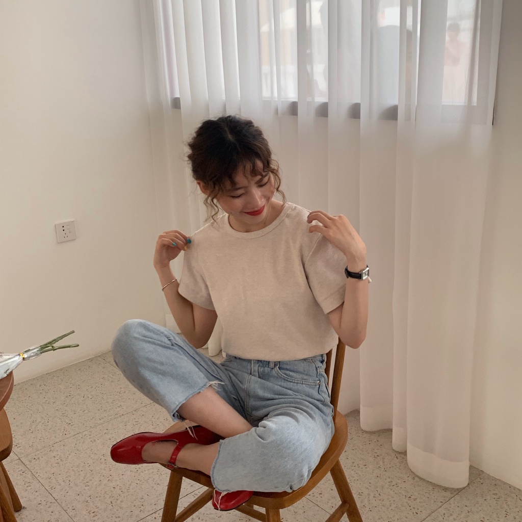 Áo Thun Trơn Baby Tee Cổ Tròn Ngắn Tay Thời Trang Cá Tính MA044 Kimee