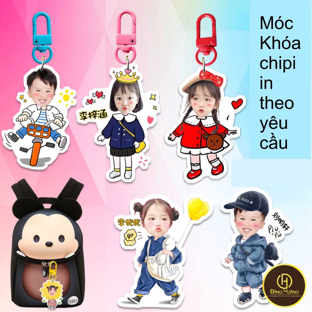 Móc khóa chipi theo yêu cầu cực dễ thương cho bé - chất liệu mica in 2 mặt