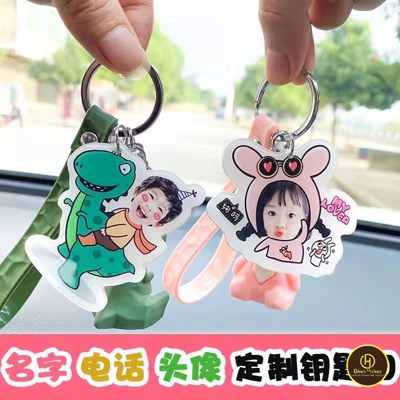 Móc khóa ghép mặt chipi dễ thương cho bé gia đình - in 2 mặt