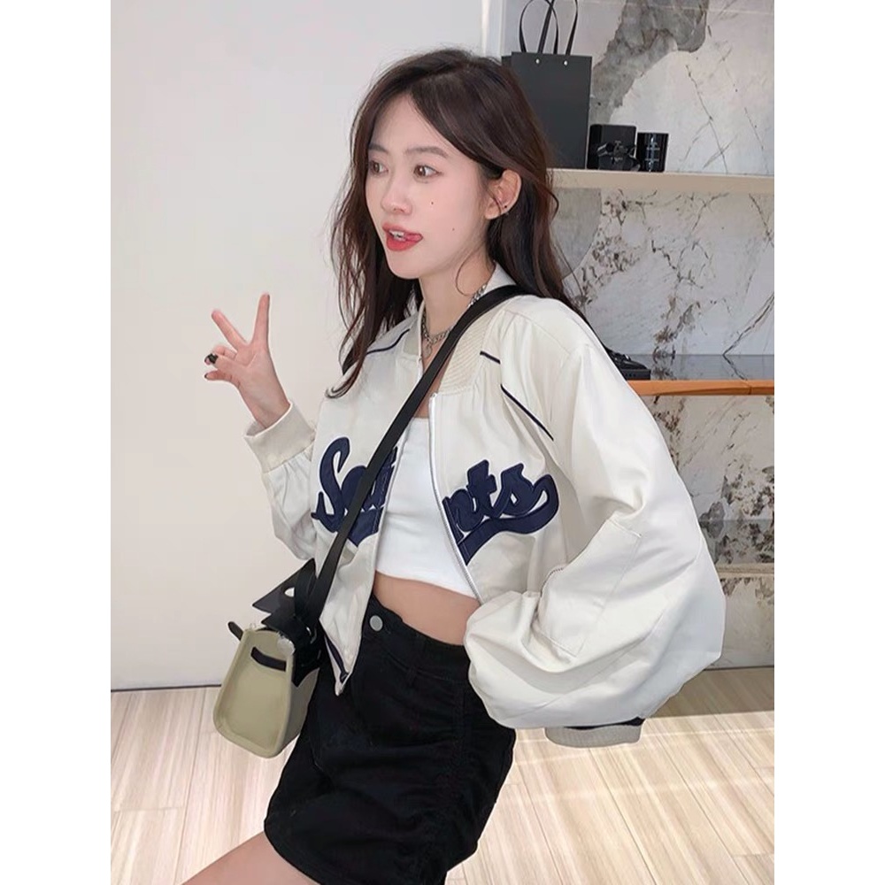 Áo khoác bomber nữ croptop saints bo tay chun trẻ trung phong cách MA098