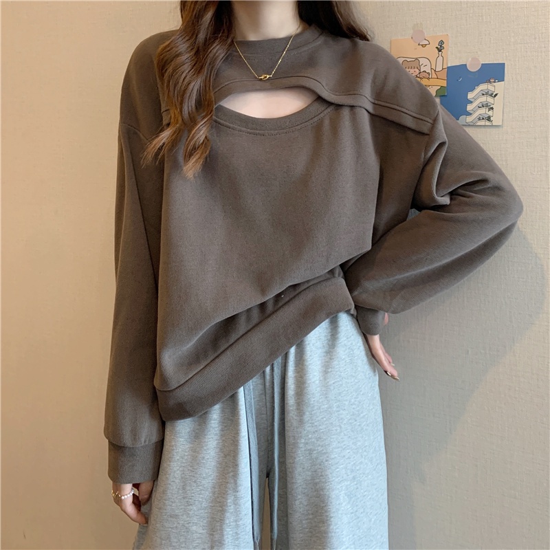 HIIXIIVI Áo Thun Nữ Tay Dài Dáng Rộng Phong Cách Hàn Quốc Thời Trang