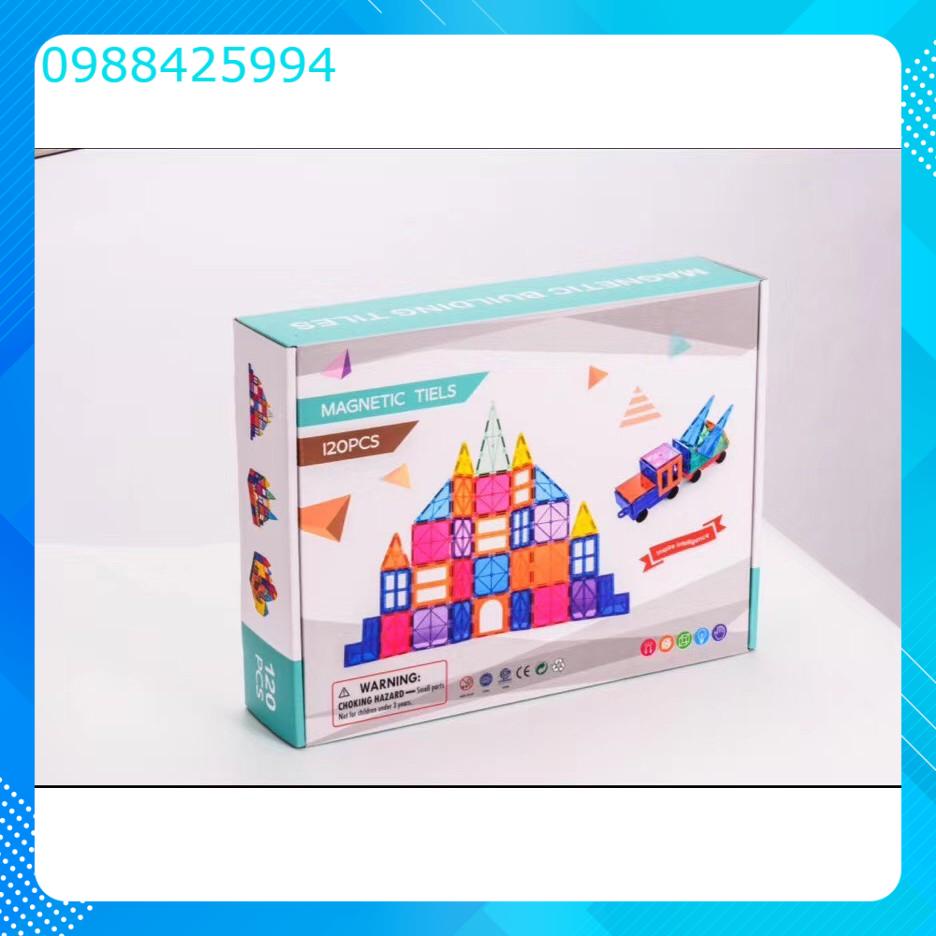 120 chi tiết Đồ chơi  xếp hình nam châm trong suốt Magna tiles 120 chi tiết xếp hình 3d đồ chơi thông minh