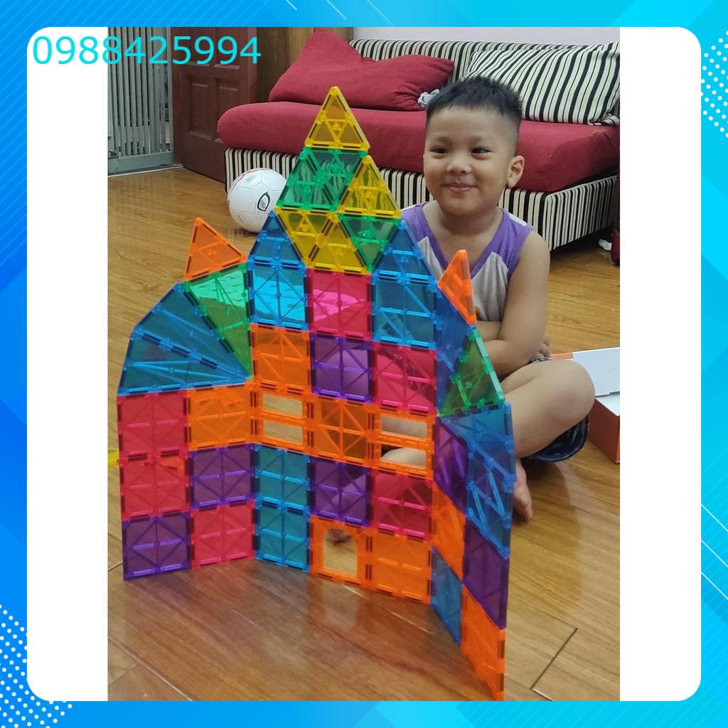 120 chi tiết Đồ chơi  xếp hình nam châm trong suốt Magna tiles 120 chi tiết xếp hình 3d đồ chơi thông minh