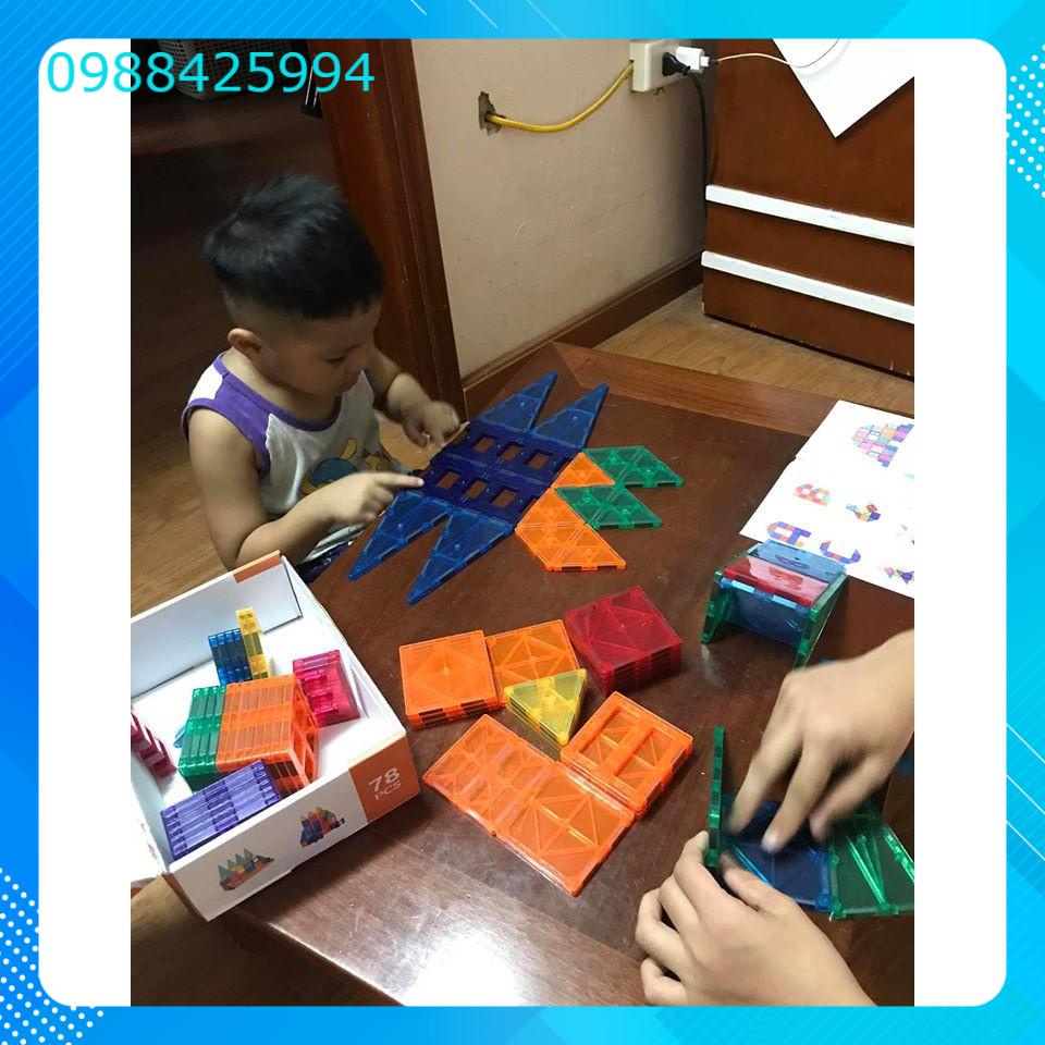 120 chi tiết Đồ chơi  xếp hình nam châm trong suốt Magna tiles 120 chi tiết xếp hình 3d đồ chơi thông minh