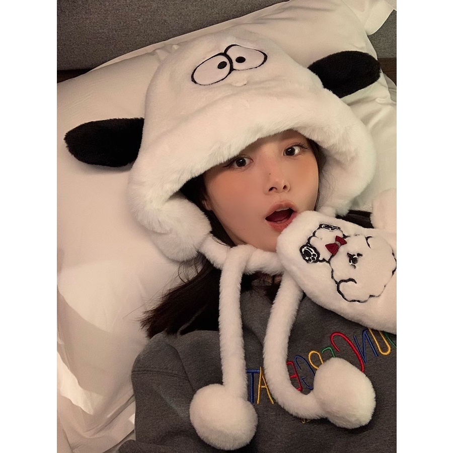 Dễ Thương Mũ Len Giữ Ấm Mùa Đông Hình Chú Chó Hoạt Họa Đáng Yêu Cho Bé Gái