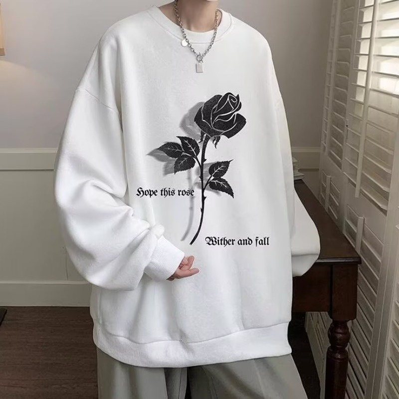 Áo Sweater cotton Tay Dài Dáng Rộng In Hình Hoa Hồng Phong Cách Đường Phố Mỹ Cổ Điển Thời Trang Cho Nam Và Nữ size m-5xl