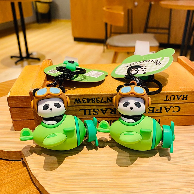 Móc Khóa Hình Gấu Trúc / Phi Công Xoay Được