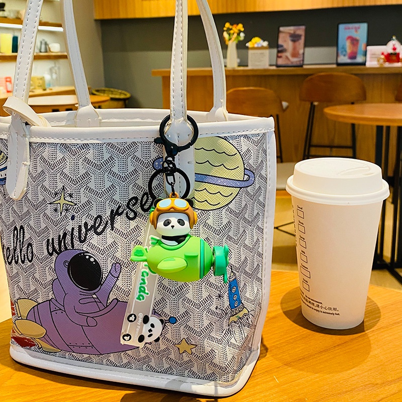 Móc Khóa Hình Gấu Trúc / Phi Công Xoay Được