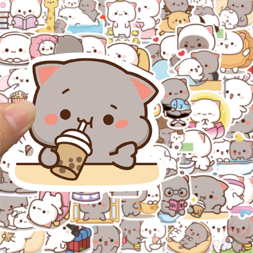 ❉ Q Peach Cats Series 01 Stickers ❉ 60Pcs/Set Fashion DIY Waterproof Decals Doodle Stickers