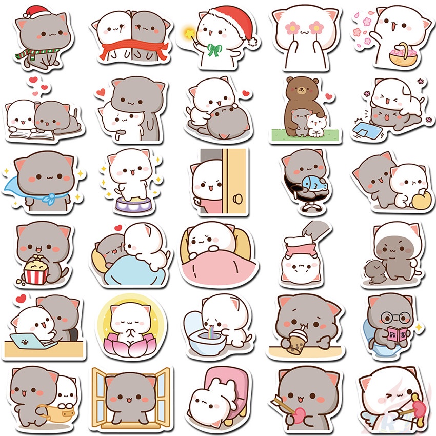 ❉ Q Peach Cats Series 01 Stickers ❉ 60Pcs/Set Fashion DIY Waterproof Decals Doodle Stickers