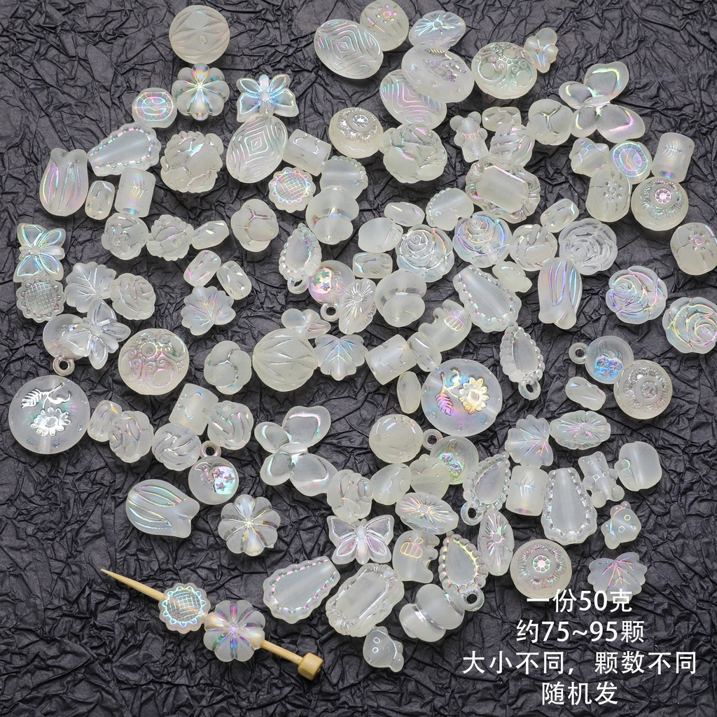 Set 70-90 Hạt Xỏ acrylic Trong Suốt Màu Vàng Ngẫu Nhiên Dùng Làm Trang Sức diy