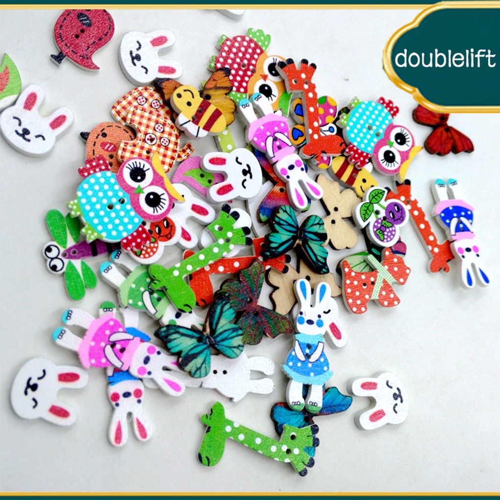 Set 50 Nút Gỗ Hoạt Hình Nhiều Màu Trang Trí Quần Áo diy