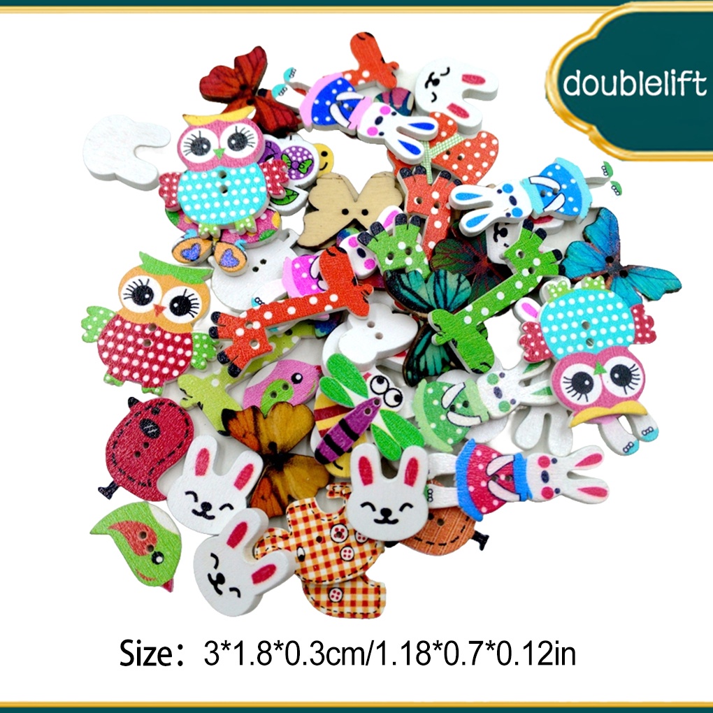 Set 50 Nút Gỗ Hoạt Hình Nhiều Màu Trang Trí Quần Áo diy