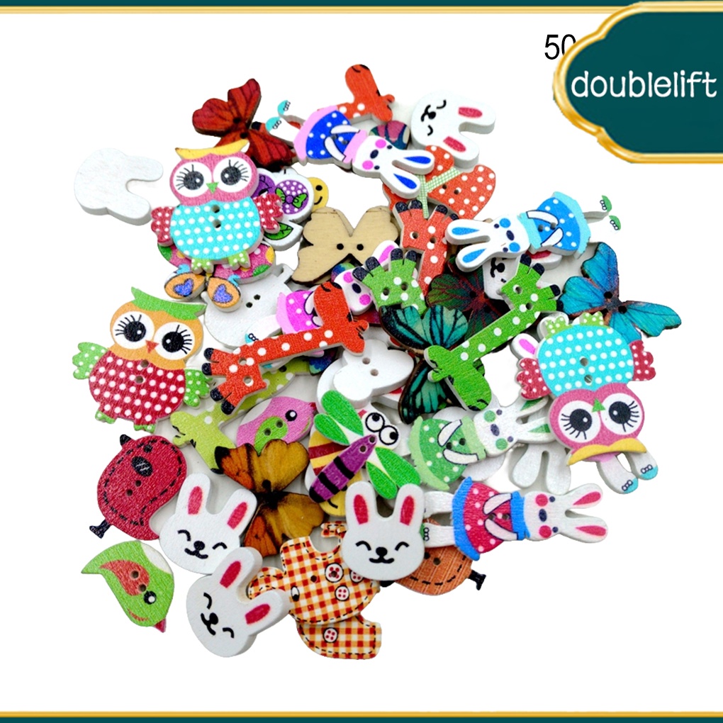 Set 50 Nút Gỗ Hoạt Hình Nhiều Màu Trang Trí Quần Áo diy