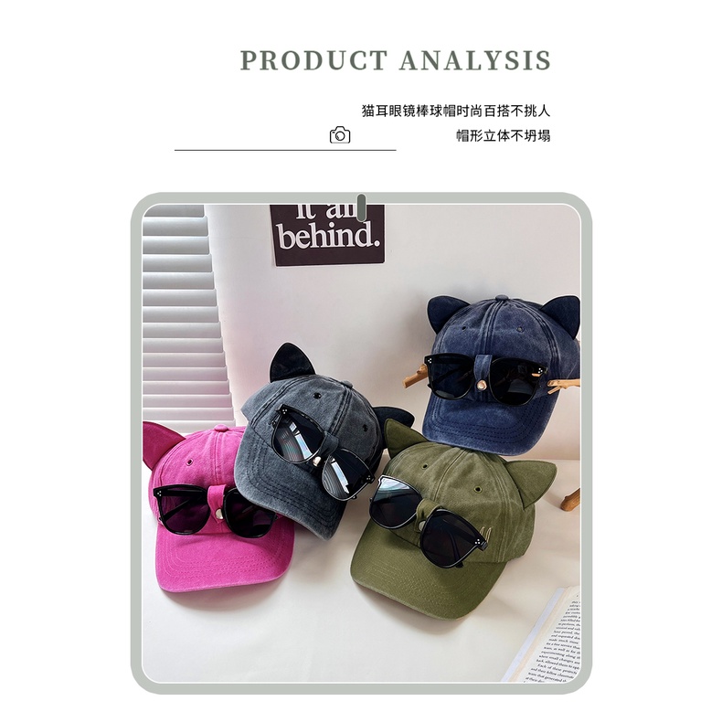 Mũ Lưỡi Trai Hình Tai Mèo Đeo Kính Mát Phong Cách hip hop Cho Cặp Đôi