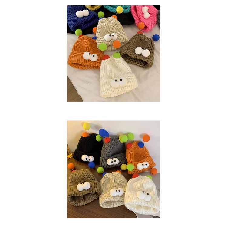 Hoạt Hình Mũ Len Dệt Kim Hình Quái Vật Mắt To Dễ Thương Thời Trang Thu Đông Cho Cặp Đôi