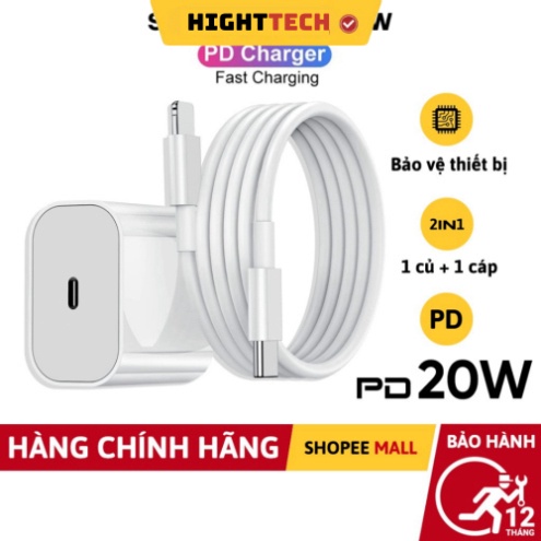 Bộ sạc nhanh PD 20W   cho 7 8 plus X Xr Xs Max 11 12 13 14 Pro Max