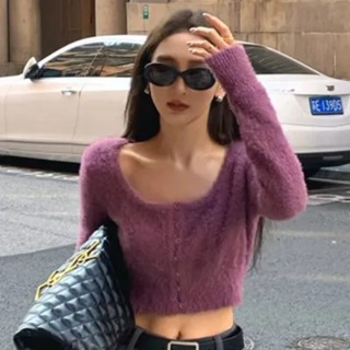  Suxi Hàn Quốc Hot Girls Áo Len Mỏng Nữ Cổ Vuông Nhẹ Nhàng Ngắn Mềm Mại Dệt Kim 