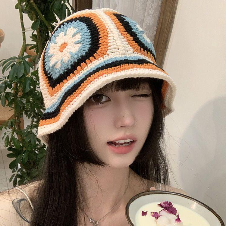 Mũ bucket Dệt Kim Màu Tương Phản Phong Cách Âu Mỹ Thời Trang Xuân Thu Cho Nữ