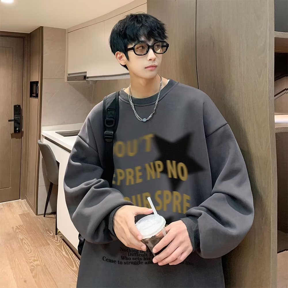 Áo sweater dáng rộng in hoạt hình màu xám hợp thời trang cho các cặp đôi phong cách hàn quốc cá tính street style chất nỉ bông đẹp
